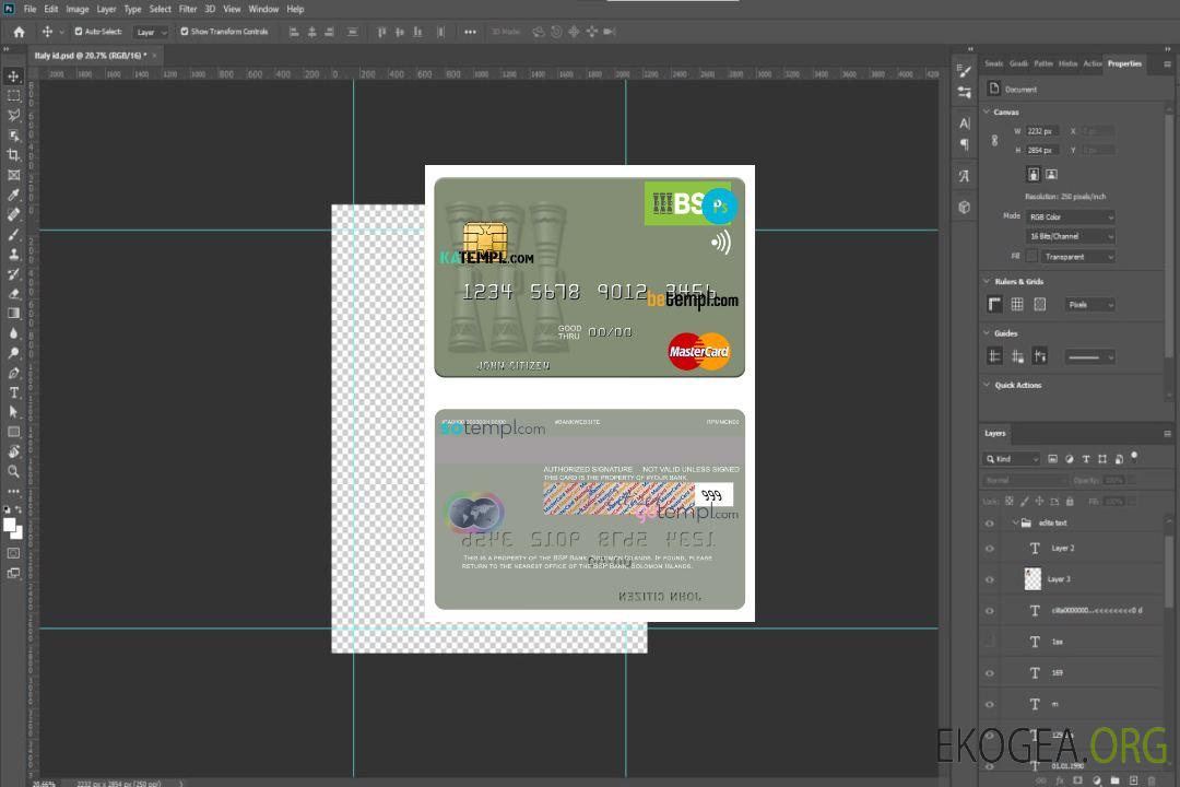 Modèle de carte de crédit mastercard BSP Bank des Îles Salomon au format PSD template